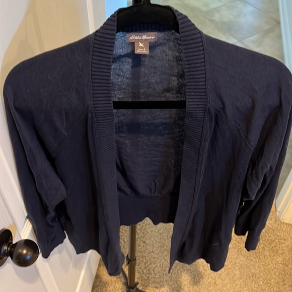 Eddie Bauer Navy Blue Open Front Shrug Sweater Cardigan Women’s Size Large L - Picture 6 of 7